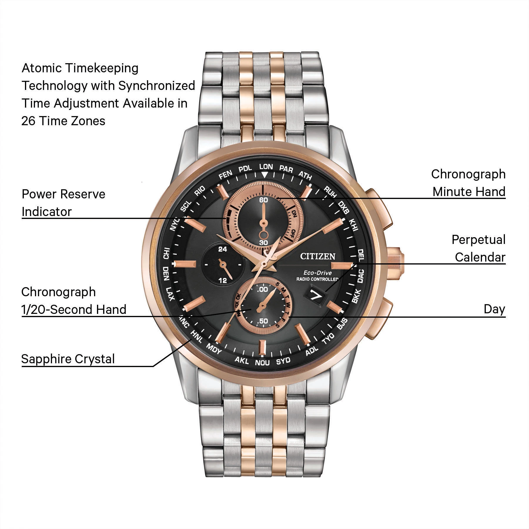 World Chronograph A-T - Men's Eco-Drive AT8116-57E Date Watch